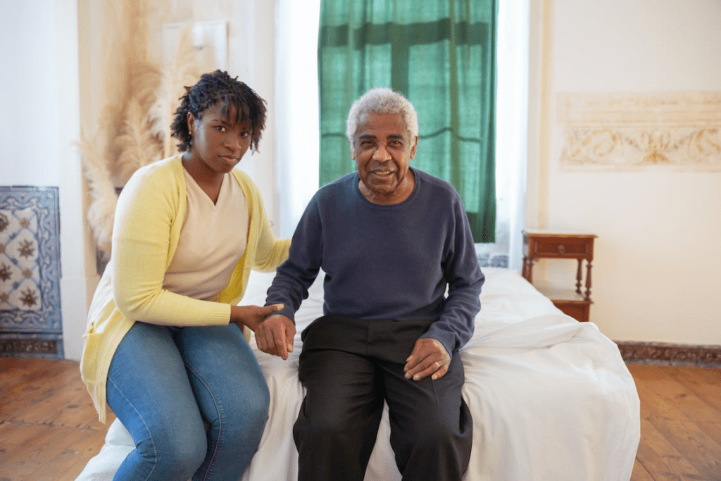 a senior with a caregiver.