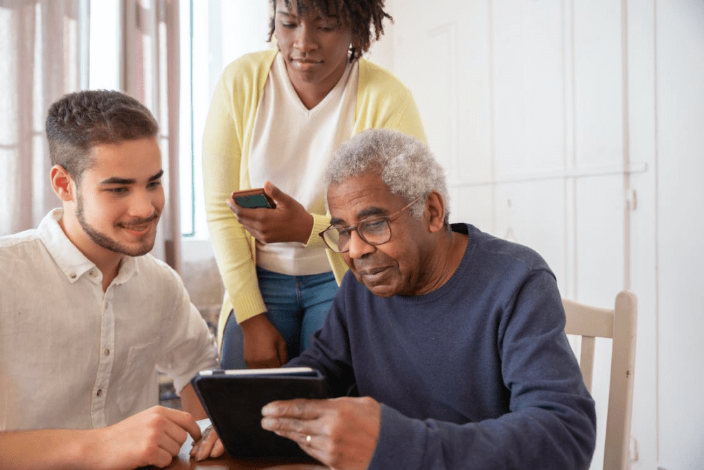 a caregiver with an elderly man.