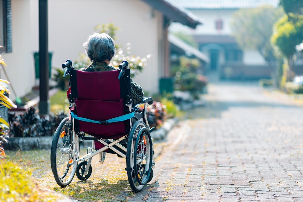 a woman in a wheelchair. 