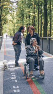 an elderly woman in a wheelchair